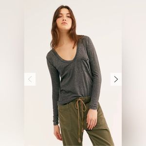 We The Free Betty Long Sleeve Tee T-Shirt Top Size Large Vintage Black